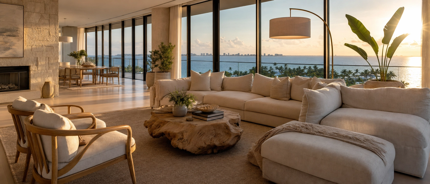 Luxury coastal contemporary living room in South Florida