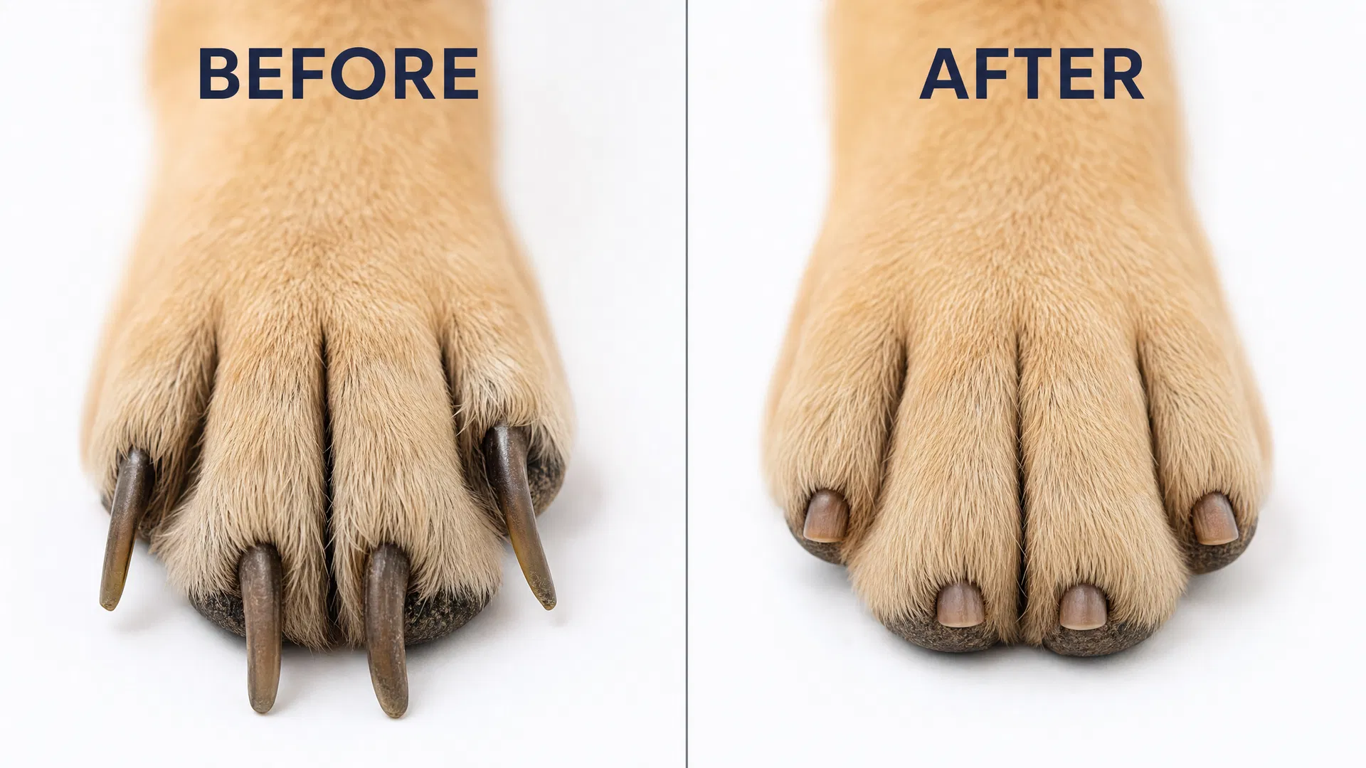 Before and after comparison of dog nails