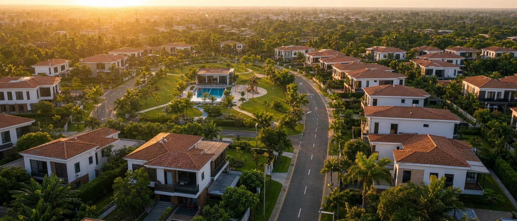 Modern planned community aerial view