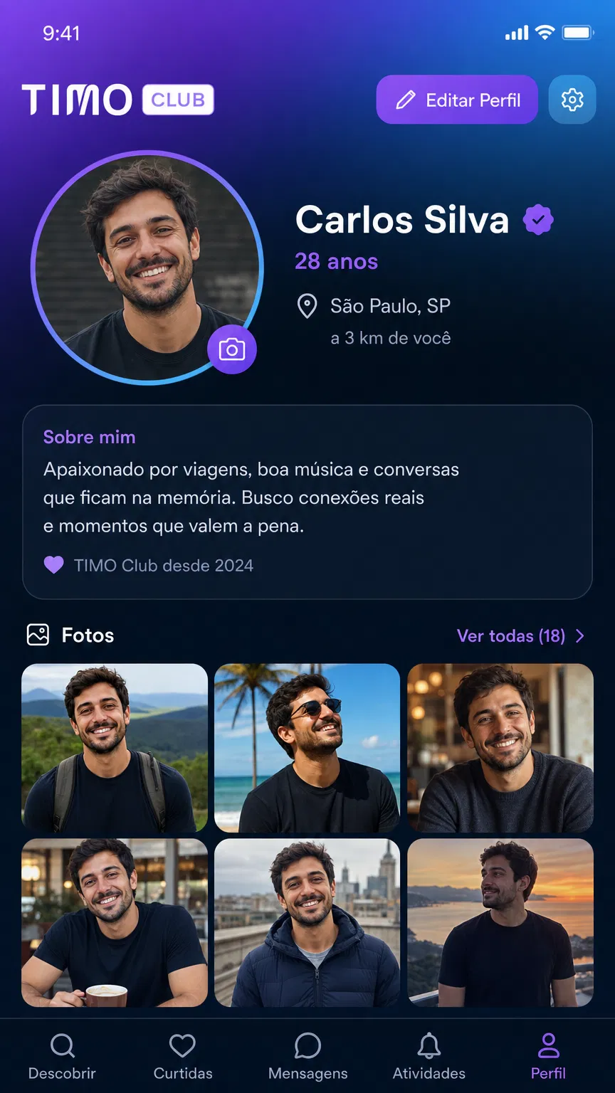Tela de perfil do TIMO Club