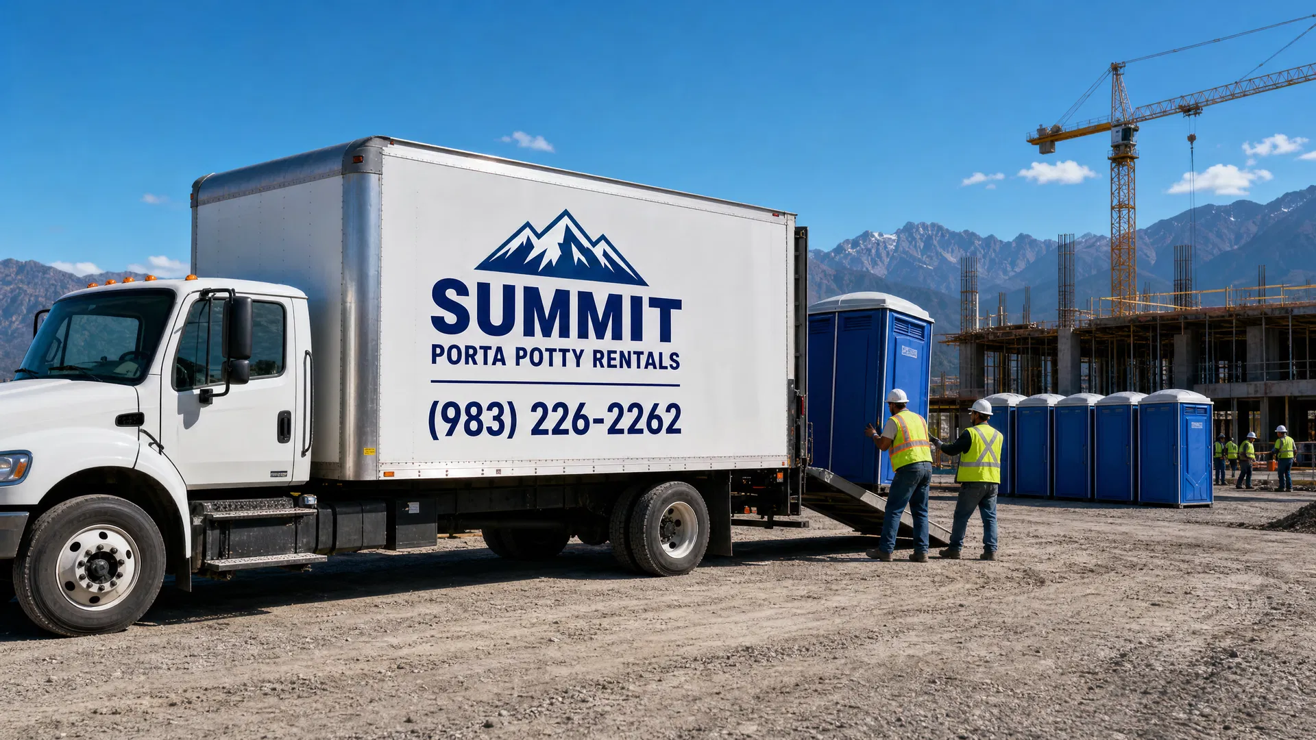 Summit Porta Potty Rentals truck at construction site