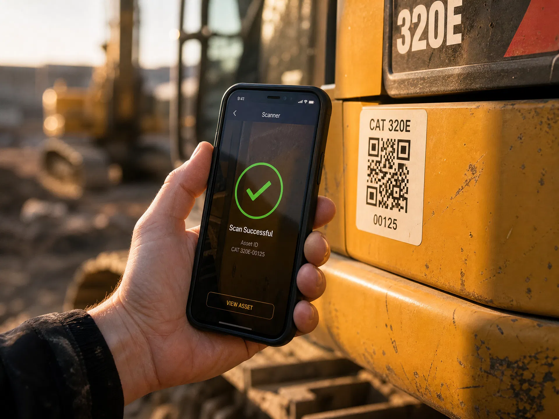 QR sticker scanning on excavator