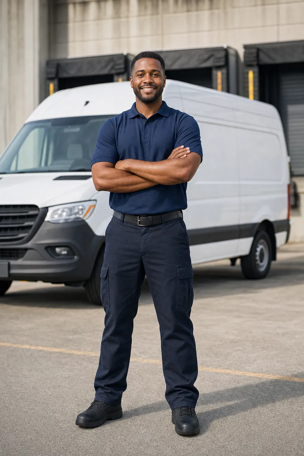 Professional courier driver with cargo van