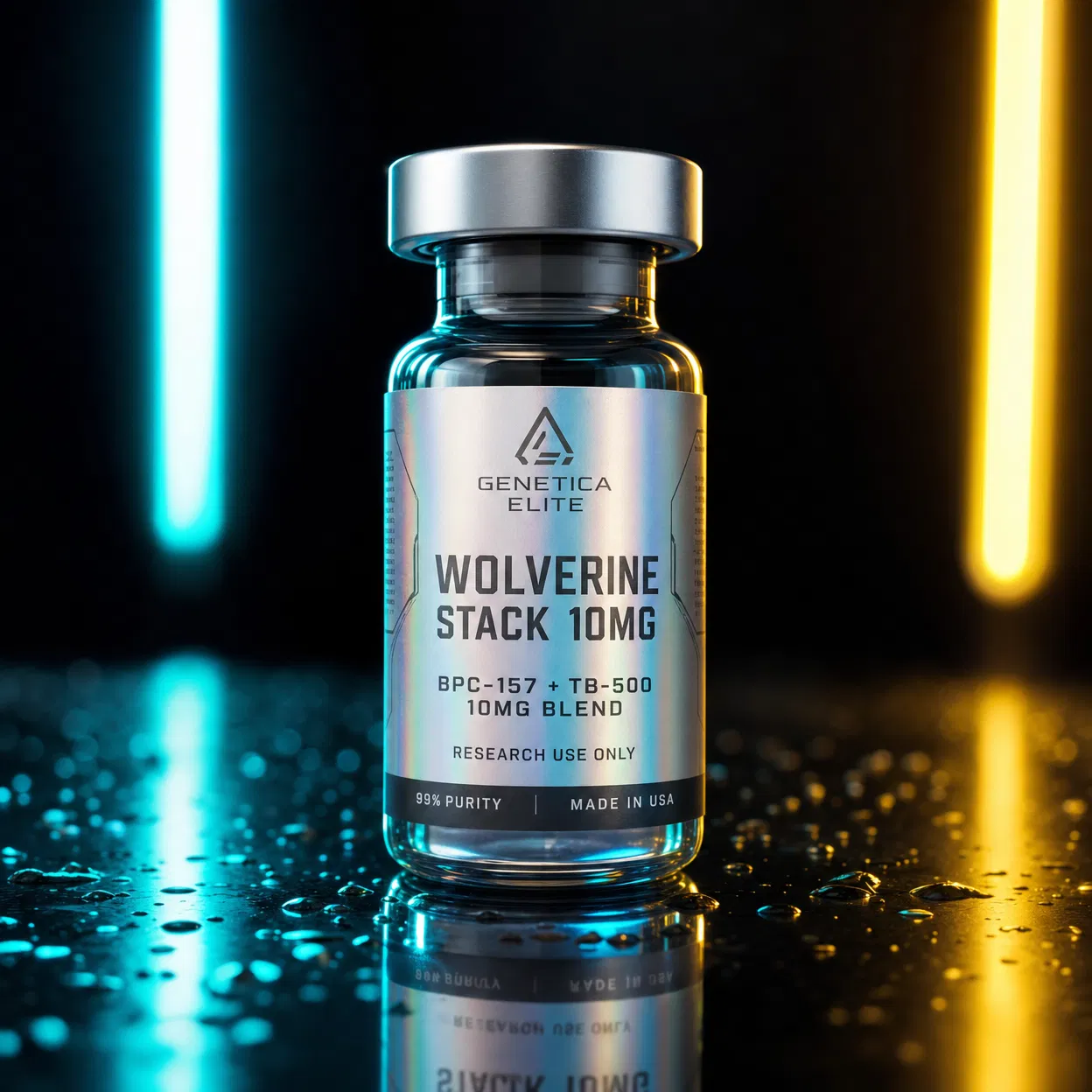 Wolverine Stack 10mg (BPC-157 + TB-500) — Genetica Elite Colombia Vial Wolverine Stack 10mg: BPC-157 5mg + TB-500 5mg liofilizado, verificado por HPLC Janoshik — Genetica Elite Colombia