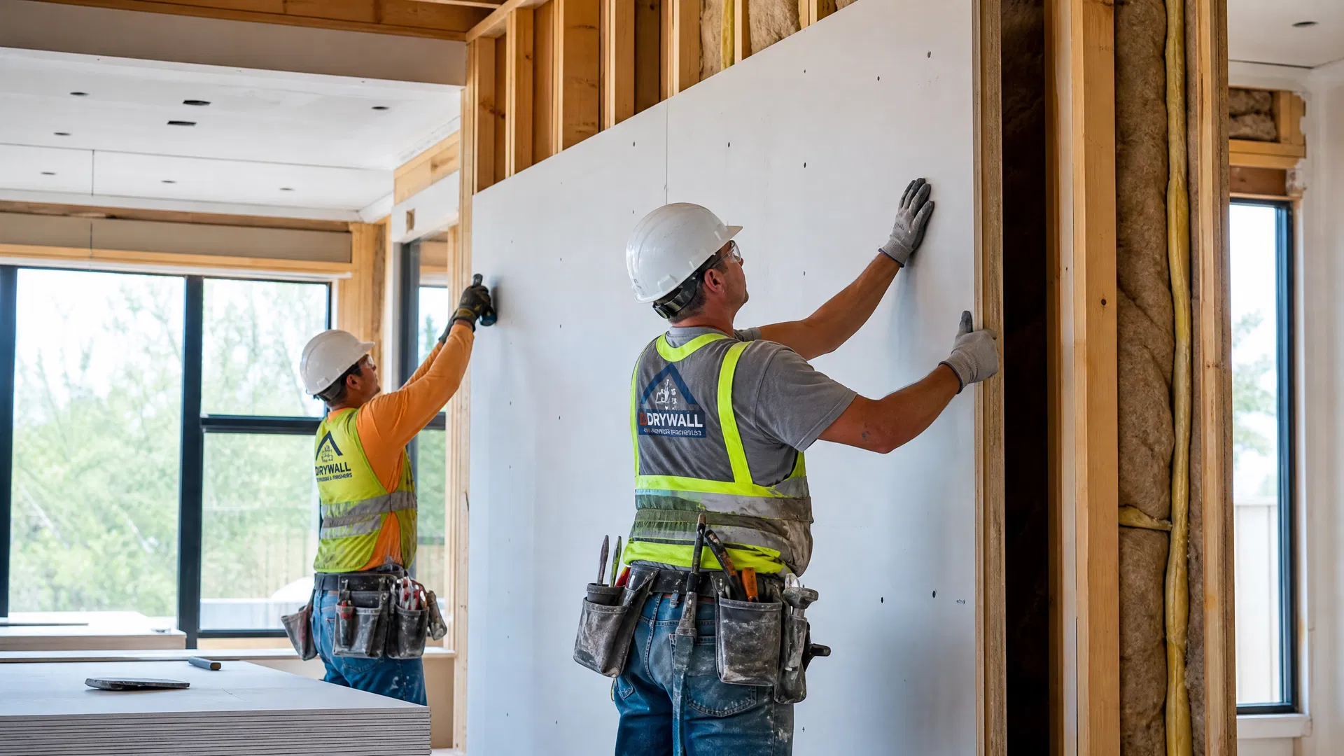 Cachorros Drywall workers installing drywall in residential home