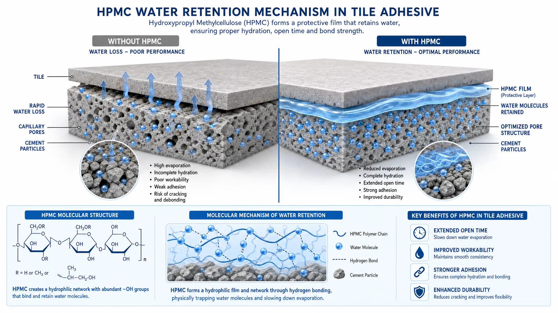 HPMC Water Retention Mechanism in Tile Adhesive