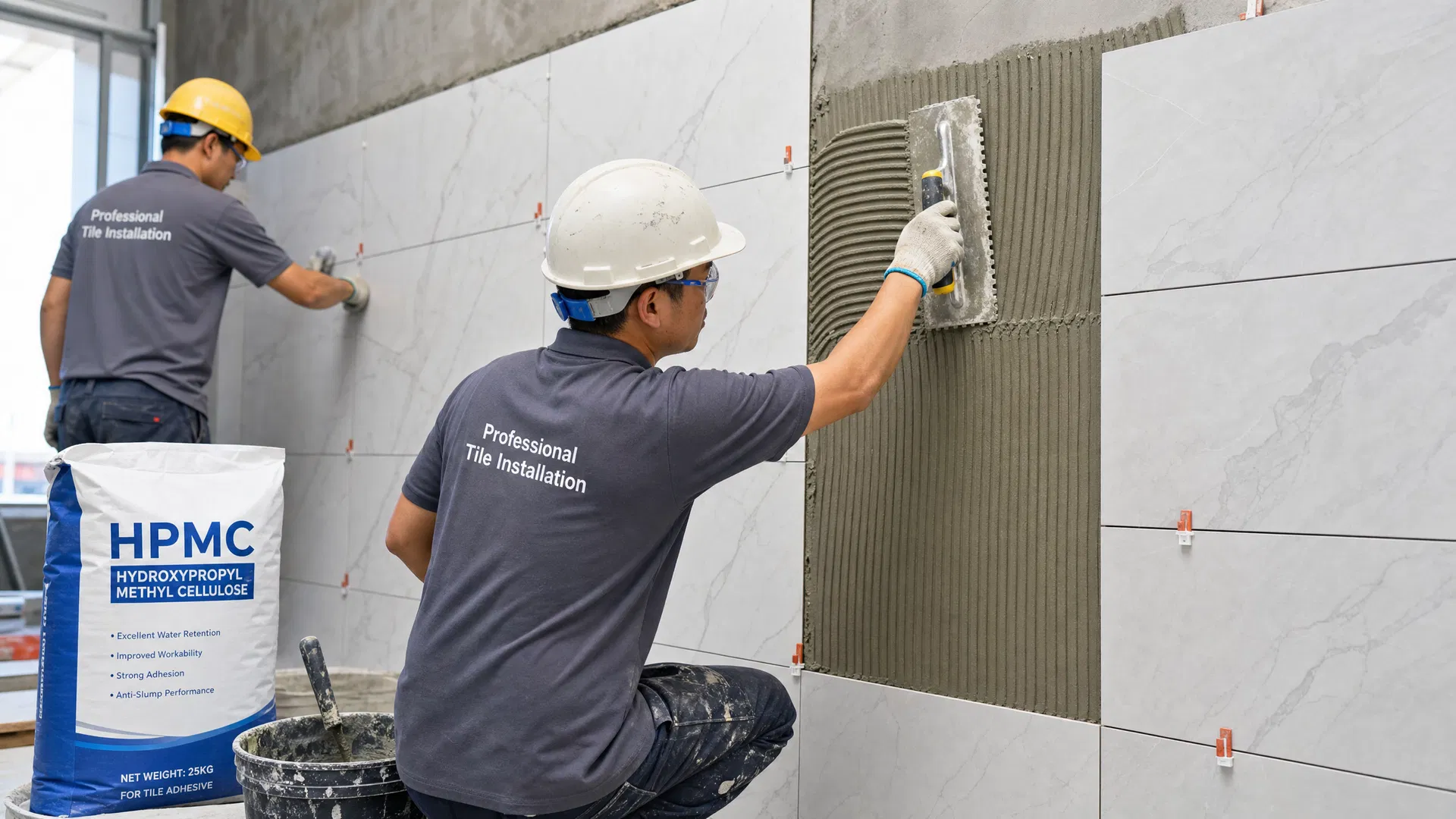 Professional Tile Installation with HPMC-Enhanced Adhesive