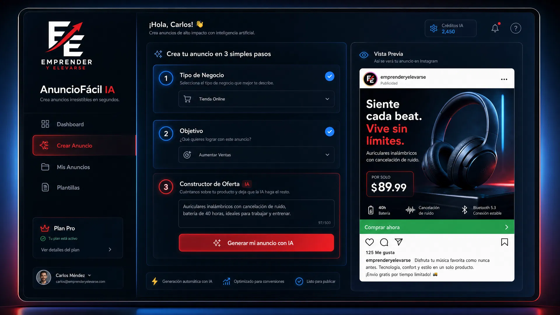 AnuncioFácil IA Dashboard Mockup