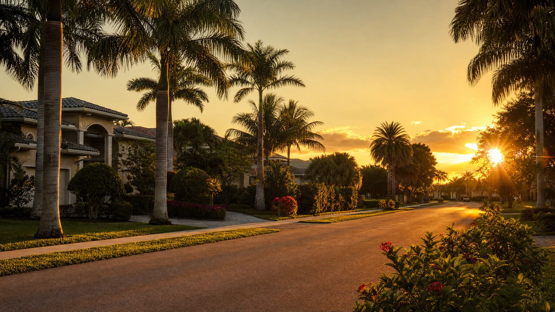 South Florida neighborhood at golden hour