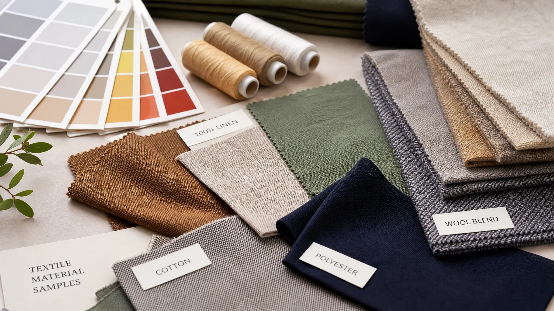 Fabric sourcing guide showing different textile types and color cards