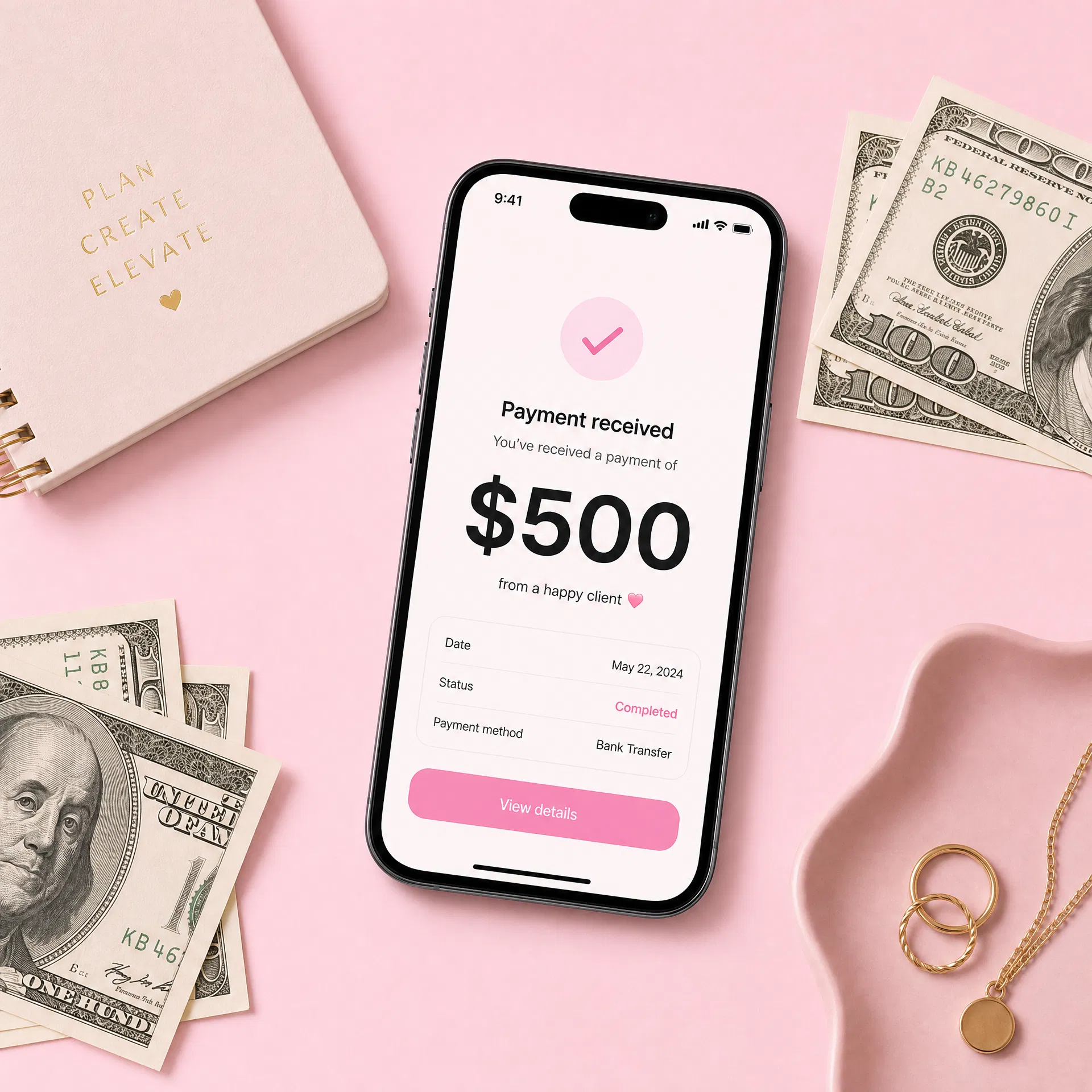 $500 payout confirmation on phone
