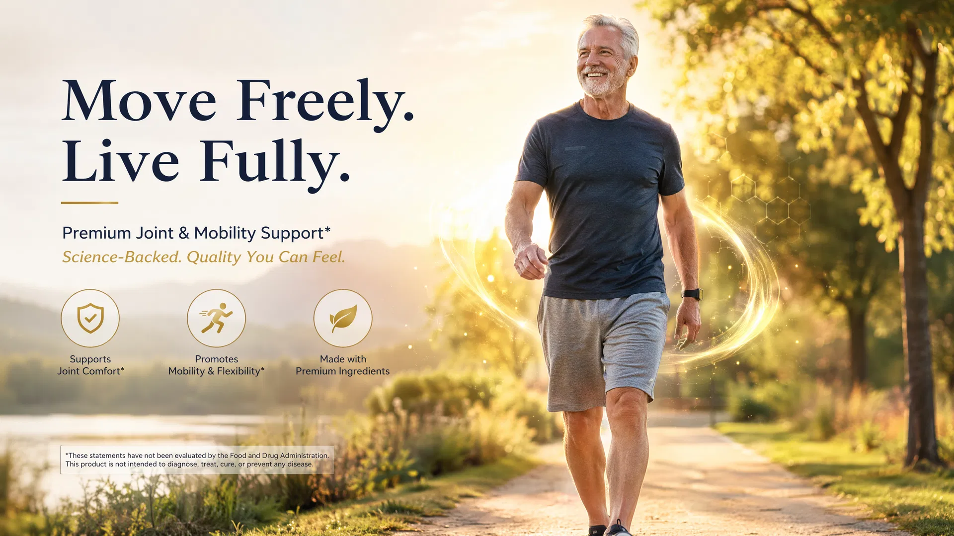 Active senior person enjoying pain-free movement in nature