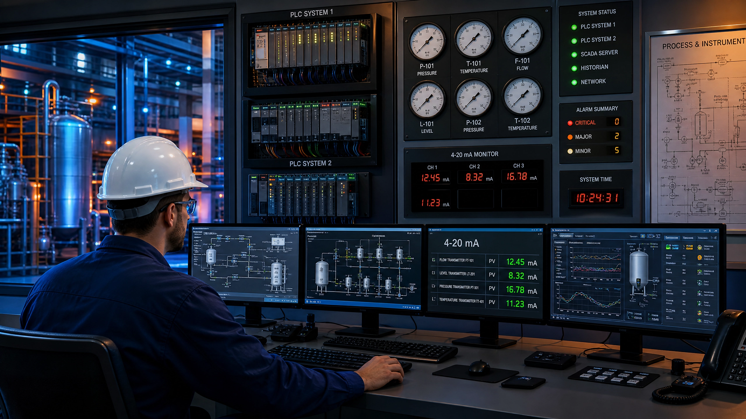 Professional Industrial Control Room with PLC Systems