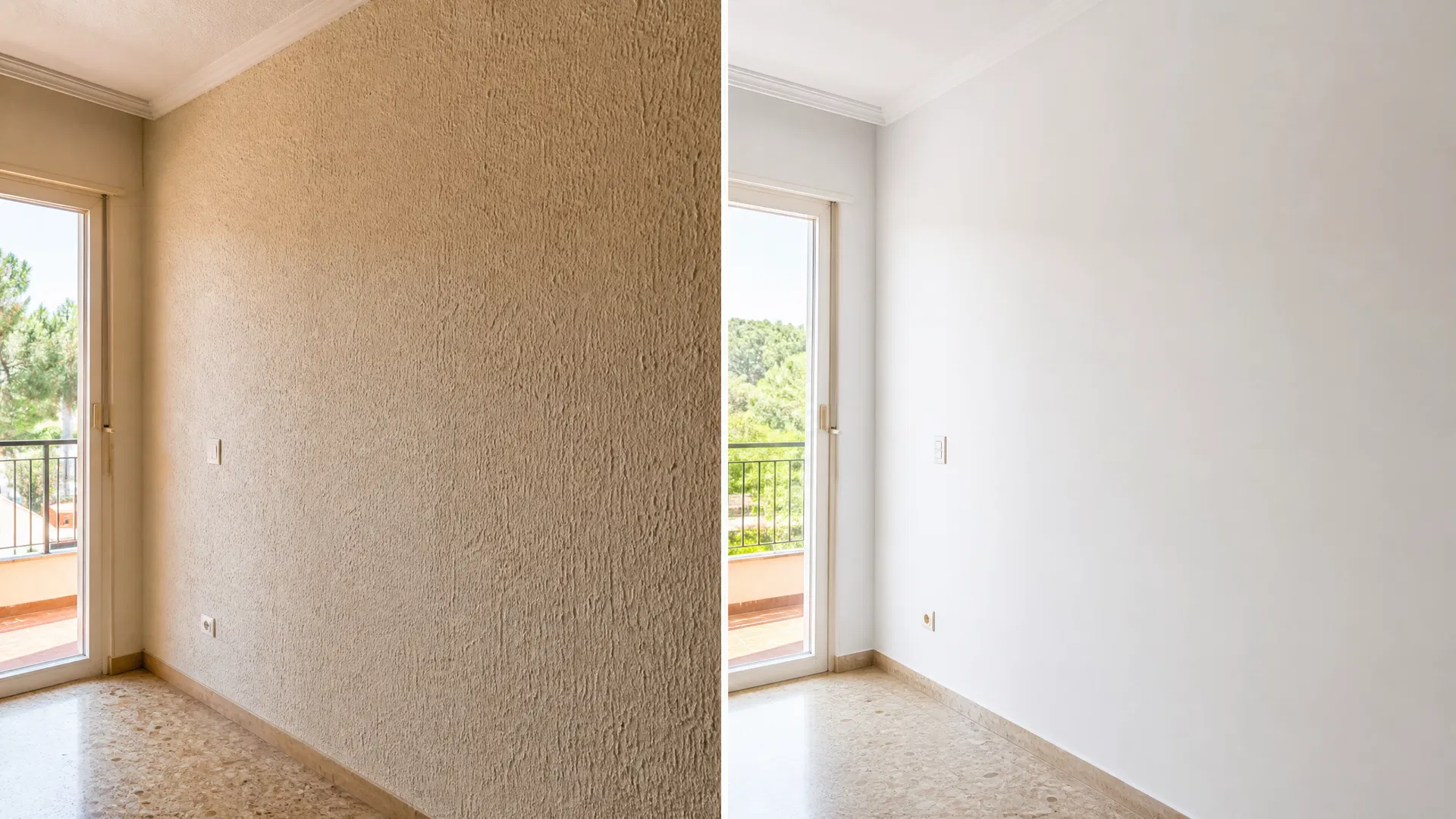 Antes y después del alisamiento de gotelé
