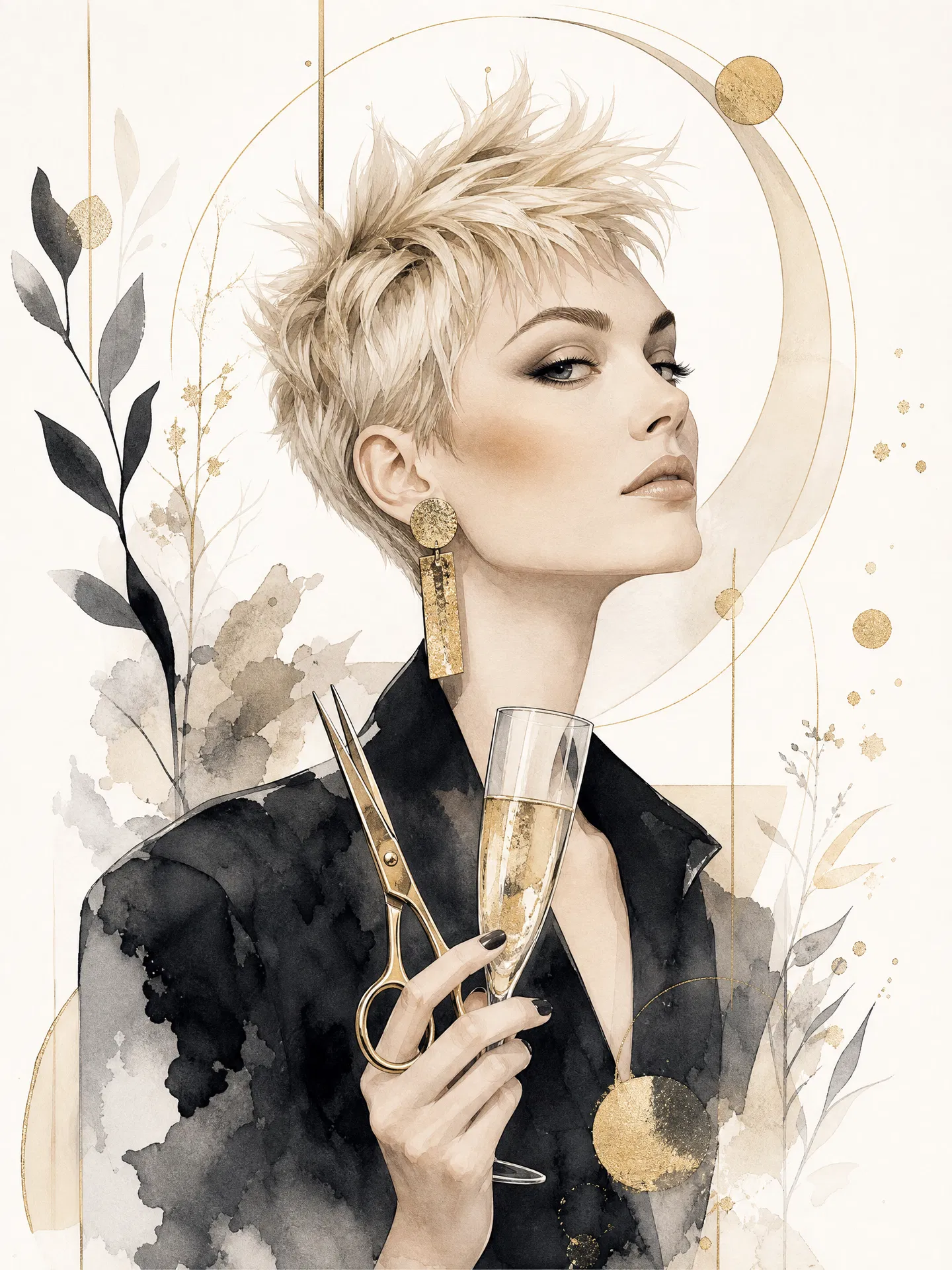 Emma with champagne and scissors