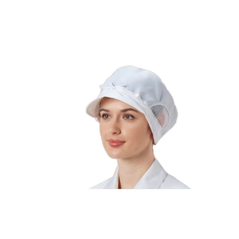 White ESD Workwear Cap with Brim and Ear Net Panels