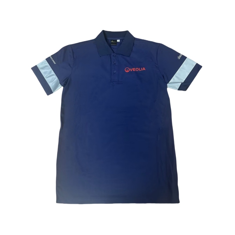 Performance Navy Blue Polo Shirt with Striped Sleeves for Professional Singapore Uniforms - Dragon Uniform
