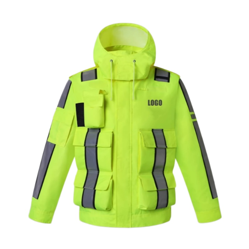 High-Visibility Waterproof Safety Jacket with Reflective Strips and Multi-Pockets for Outdoor Work - Dragon Uniform