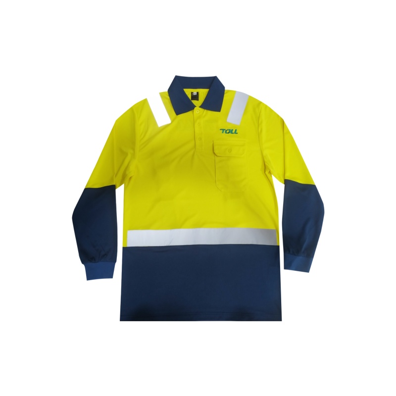 High-Visibility Long Sleeve Two-Tone Polo with Reflective Strips for Safety Workwear - Dragon Uniform