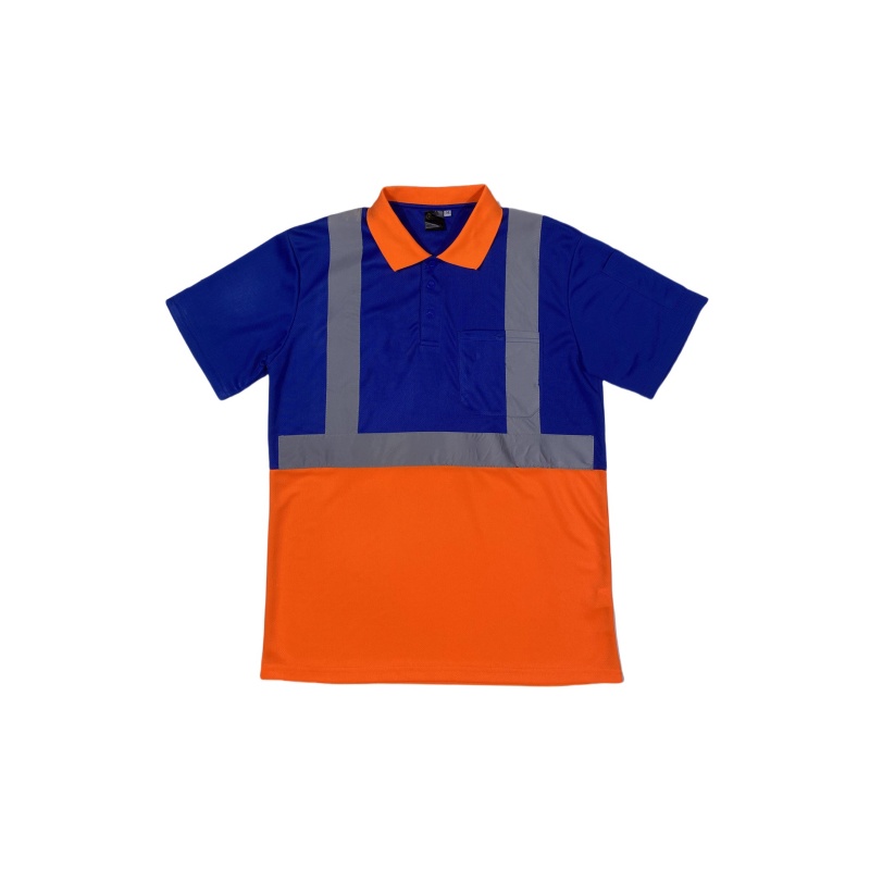 Enhanced Visibility Royal Blue & Orange Hi-Vis Polo for Singapore Work Safety - Dragon Uniform