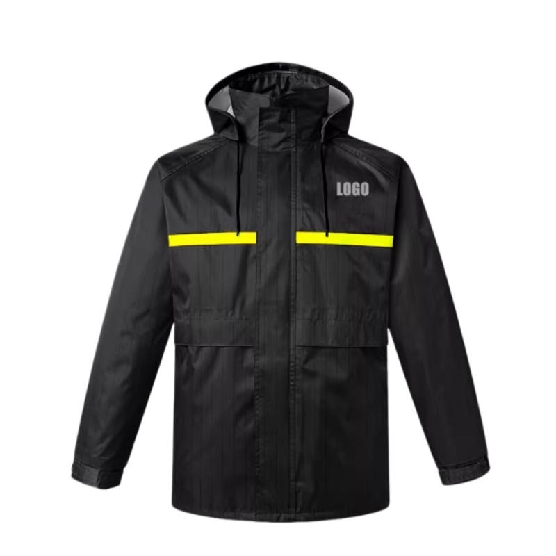 Durable Black Waterproof Rain Jacket with Reflective Strips for Enhanced Safety - Dragon Uniform