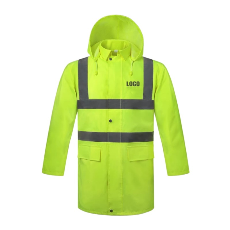 High Visibility Waterproof Safety Raincoat with Reflective Strips and Hood for Construction Workers - Dragon Uniform & Apparel
