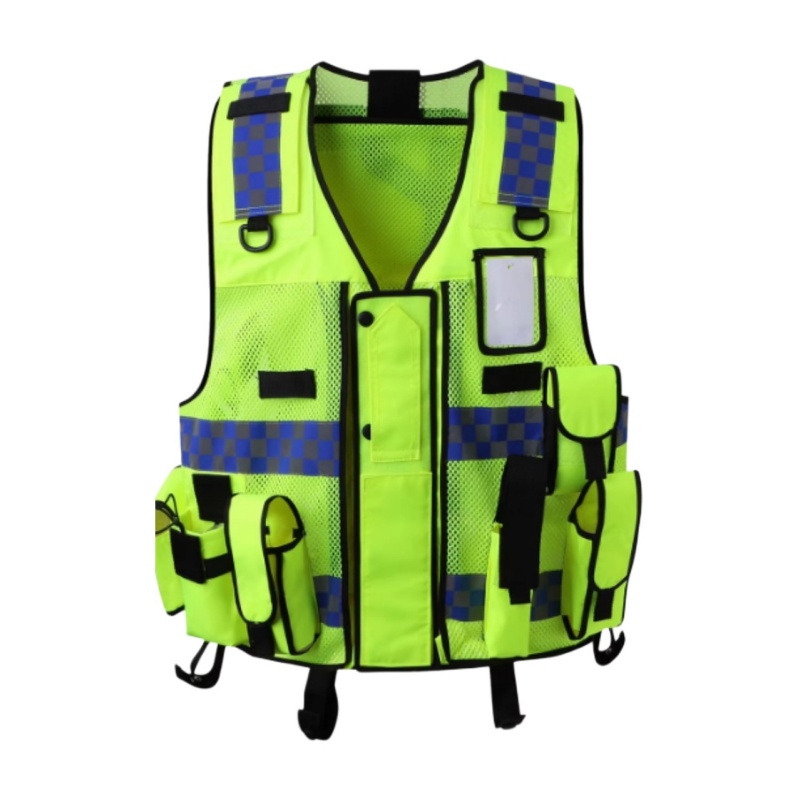 High Visibility Multi Pocket Safety Vest With Reflective Checkered Stripes For Security - Dragon Uniform & Apparel
