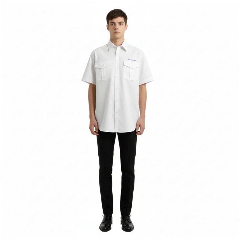 Professional Short-Sleeve White Maintenance Work Shirt with Dual Chest Pockets - Dragon Uniform