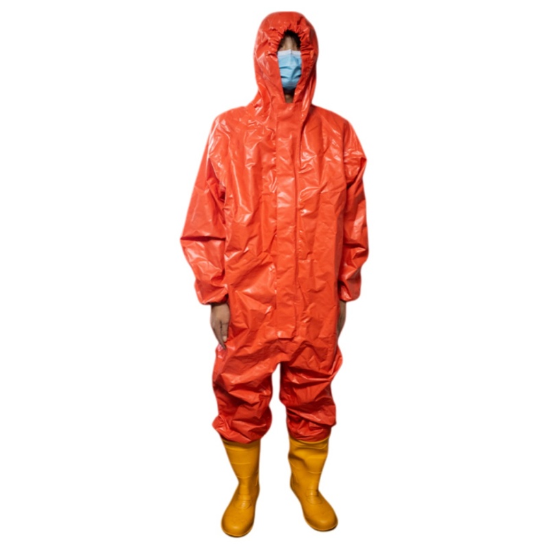 Heavy-Duty Waterproof Orange Chemical Protective Suit with Attached Hood for Industrial Safety - Dragon Uniform