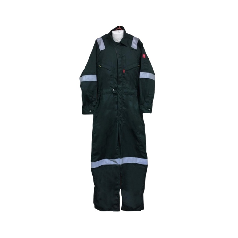 Heavy-Duty Dark Green Safety Coverall With Reflective Tape For Industrial Work - Dragon Uniform