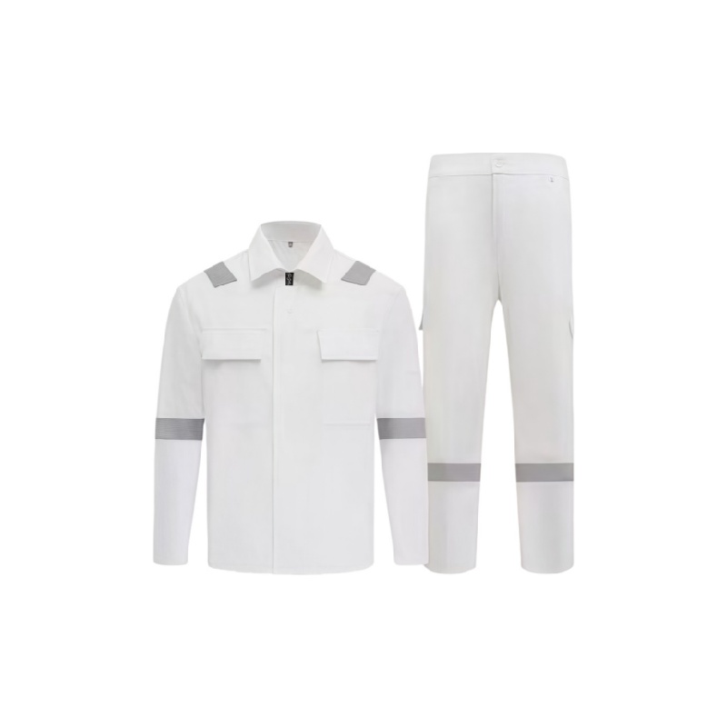 Professional White Flame Retardant Workwear Safety Uniform Set with Reflective Strips - Dragon Uniform