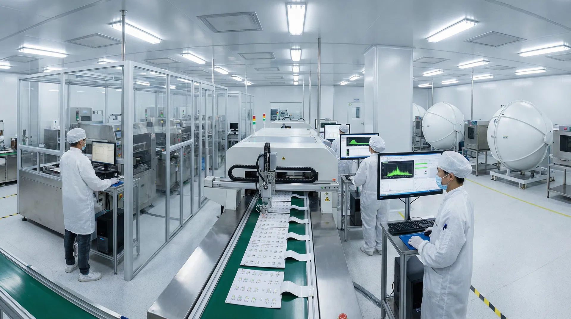 Up-energy LED strip light manufacturing facility with quality control testing equipment