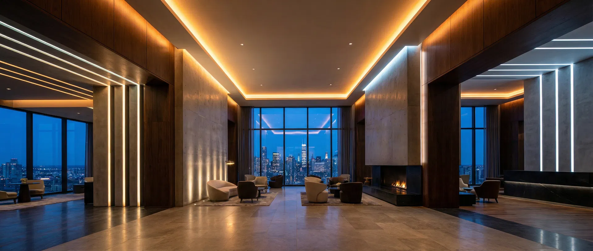 Modern architectural interior with LED strip lighting creating warm ambient illumination