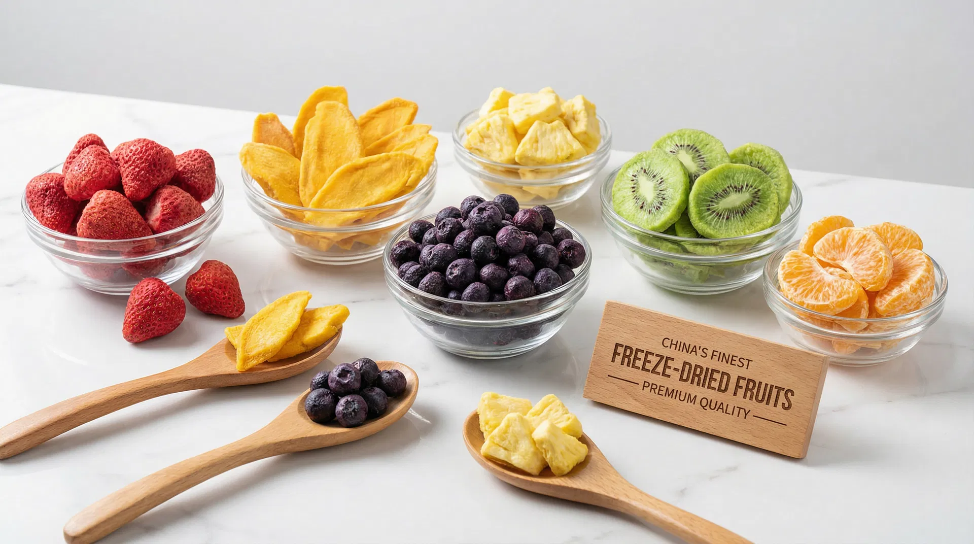 فواكه مجففة بالتجميد - مانجو، فراولة، توت أزرق عالي الجودة