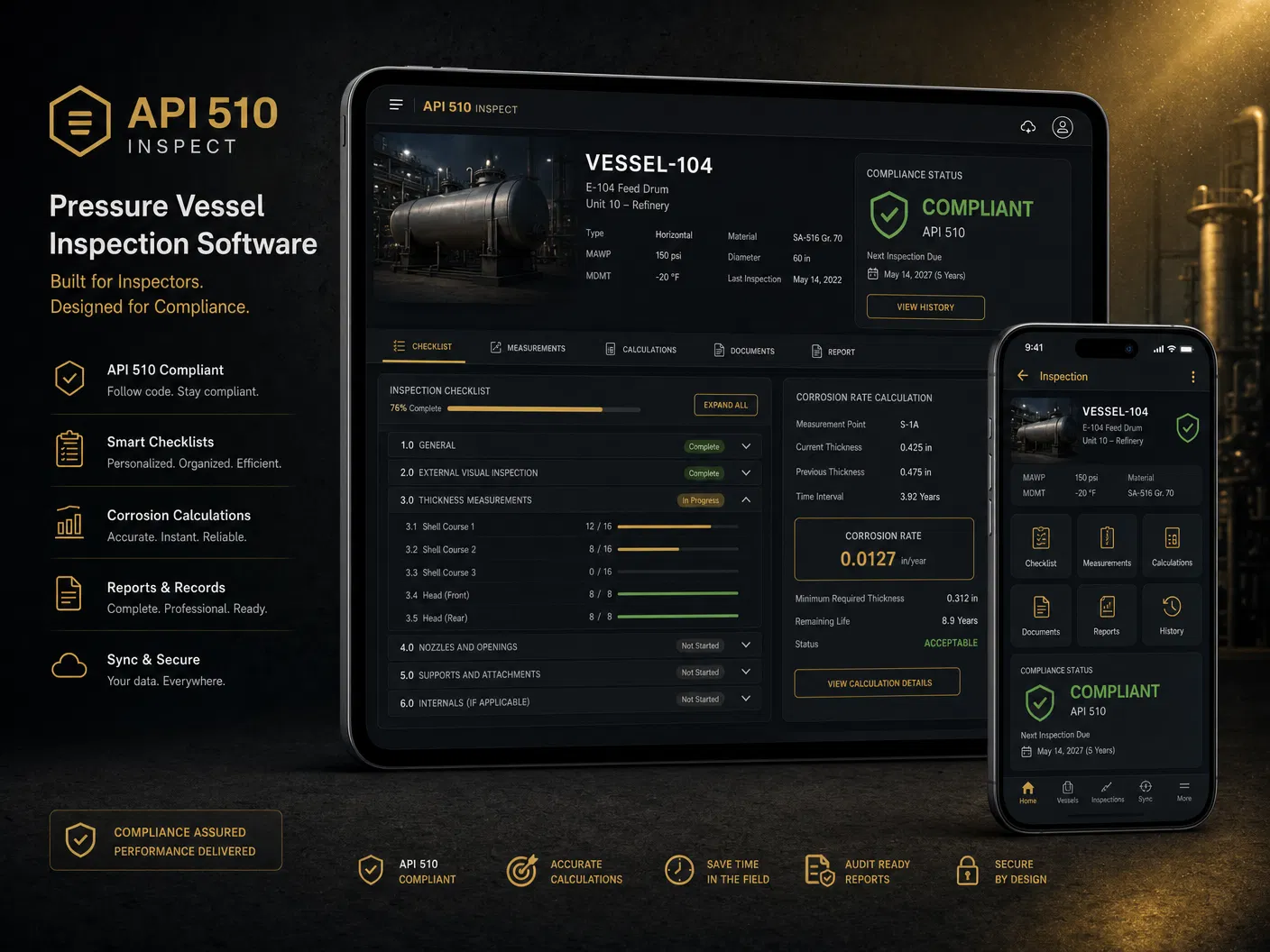 API 510 Inspect App on tablet and phone