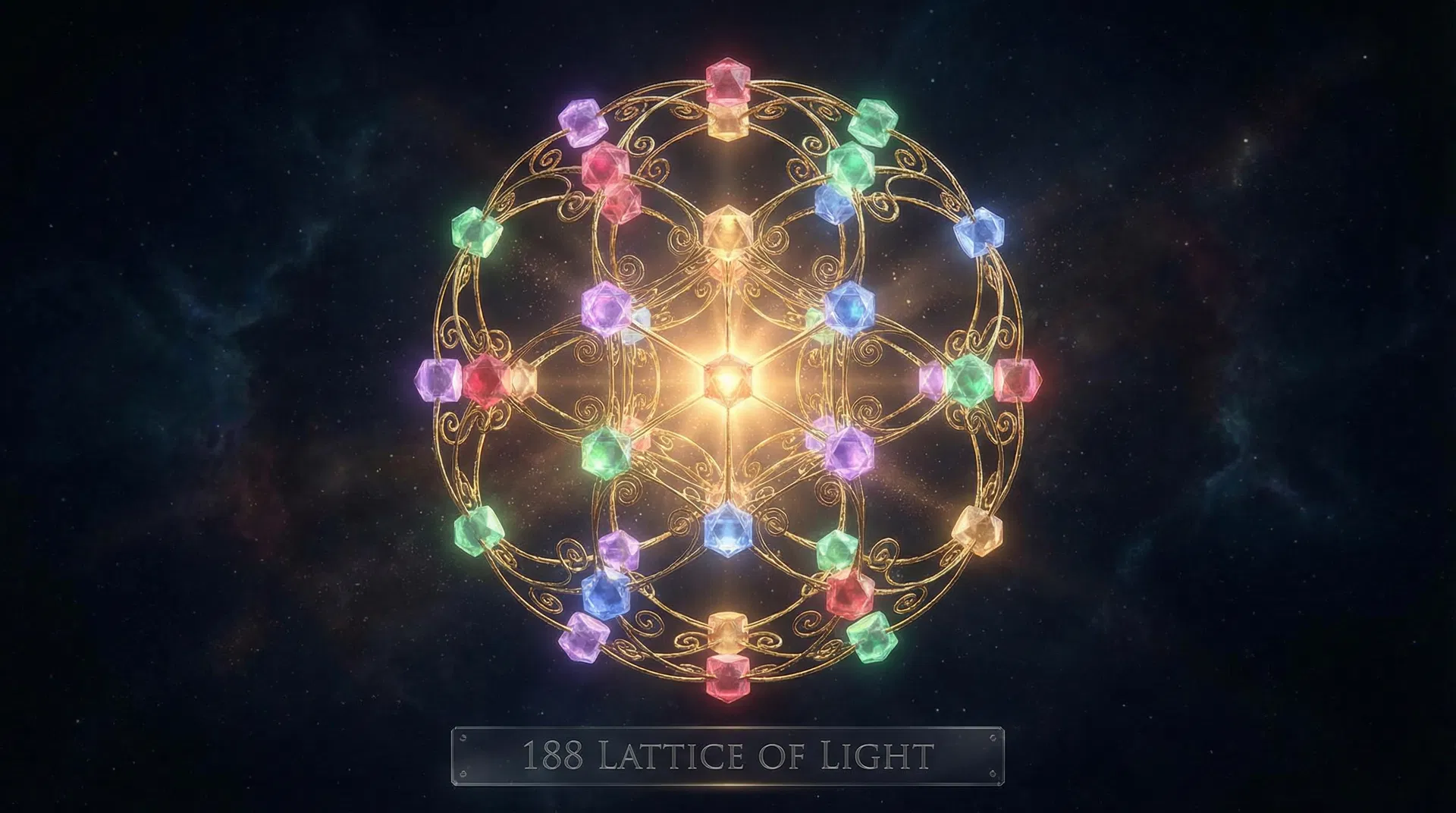 188 Lattice of Light — Crystalline structure with color-coded elemental nodes