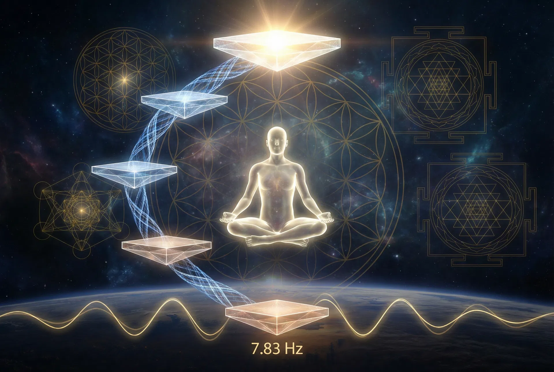 7-Step Activation Protocol — Ascending crystalline platforms with torsion field spirals