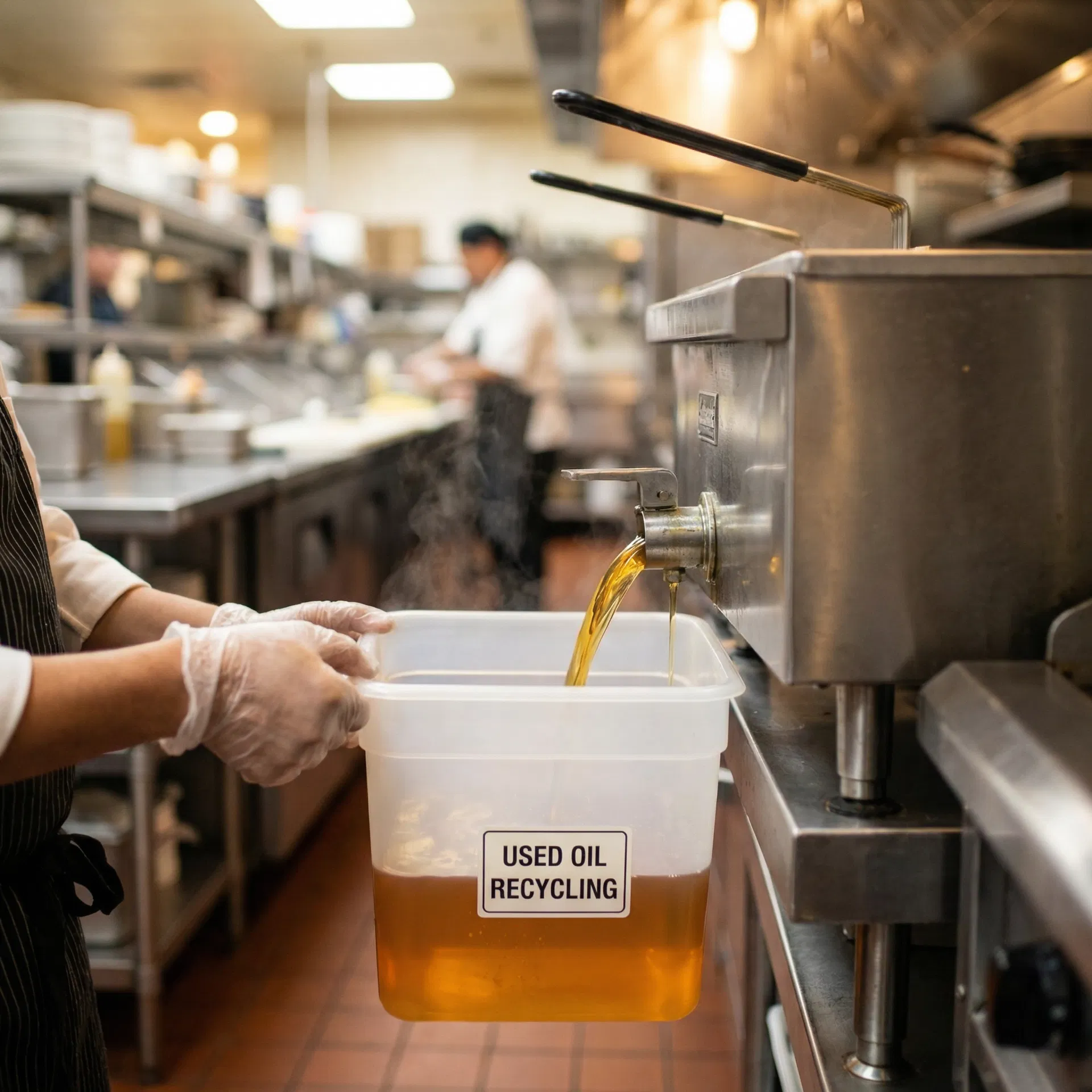 Used cooking oil being collected for eco-friendly recycling in South Florida restaurant