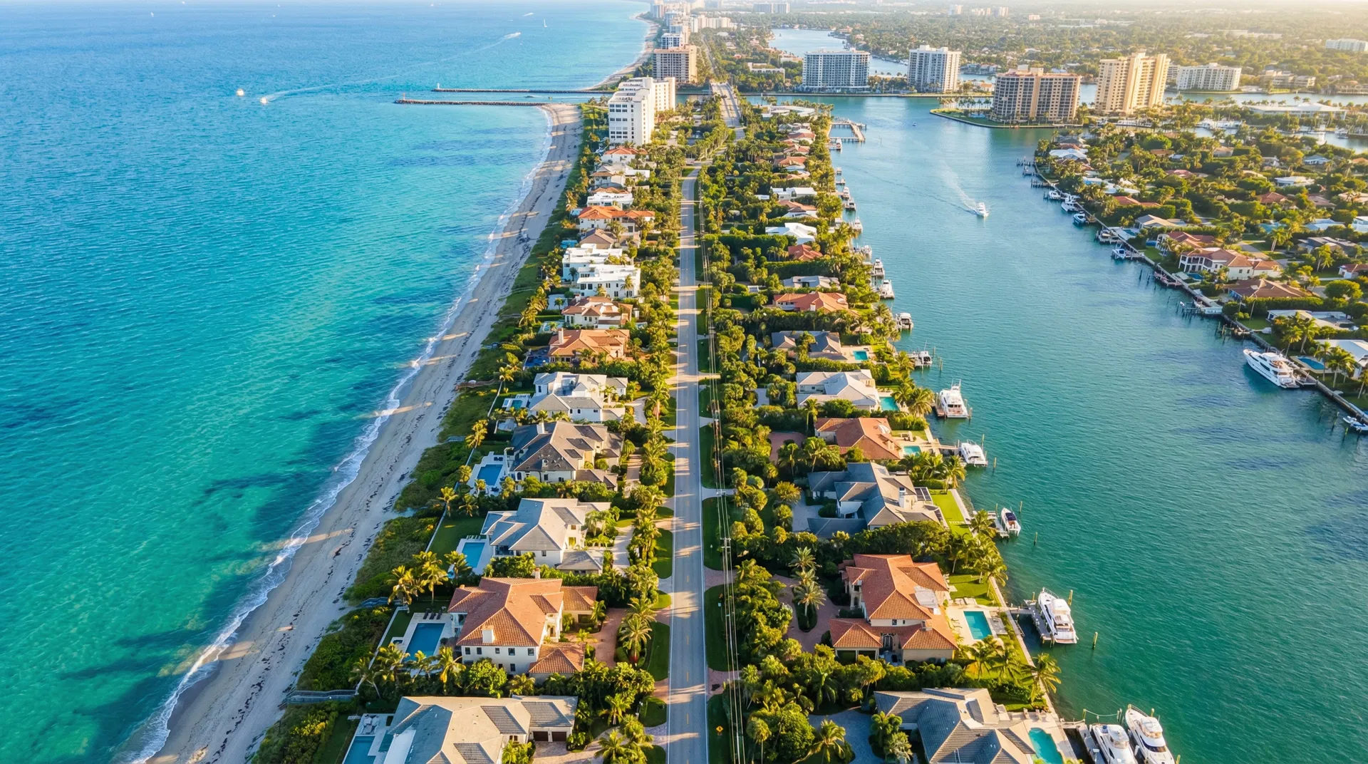 Aerial view of Hillsboro Beach and South Florida coastline