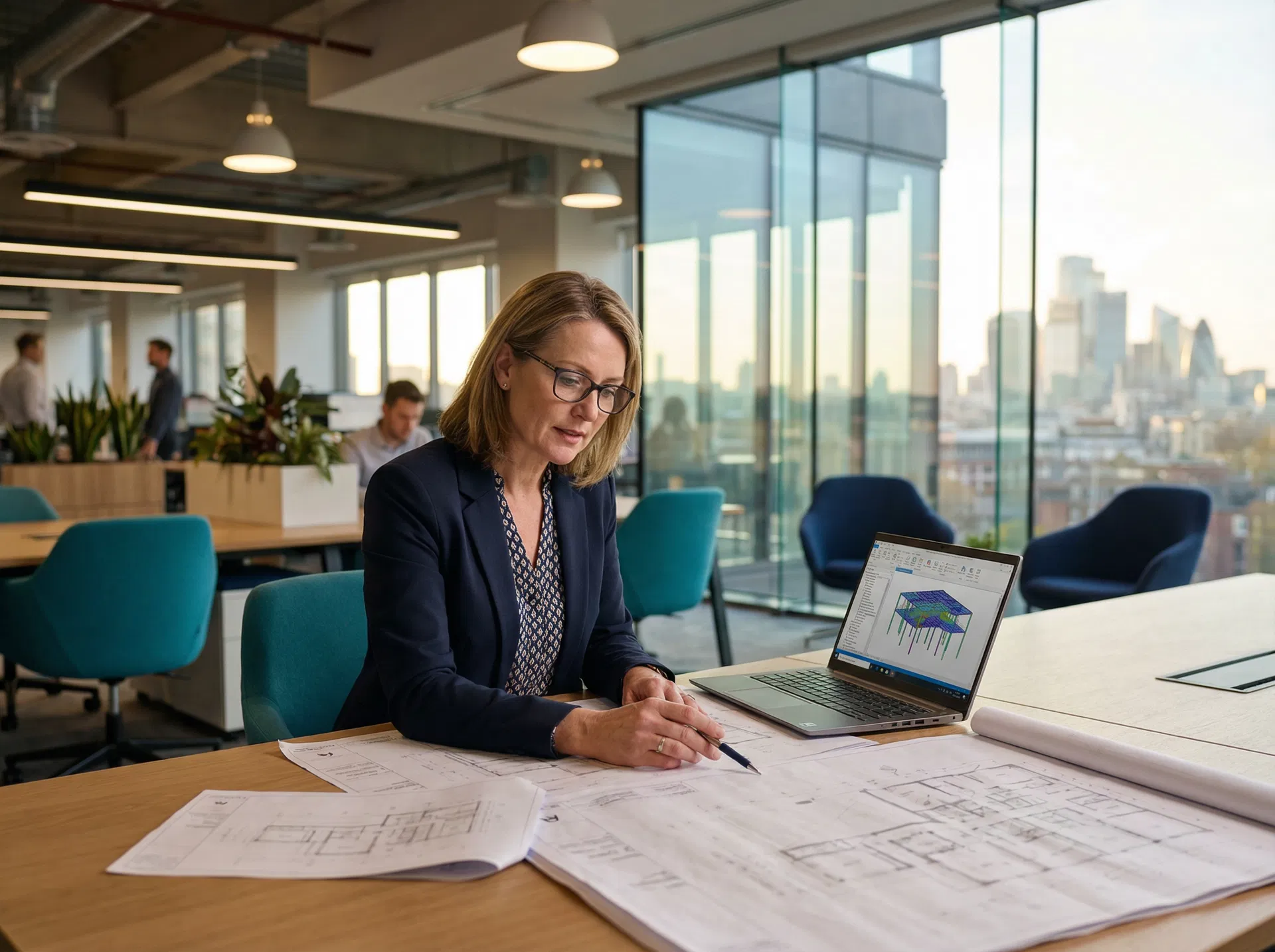 Structural engineer reviewing compliance drawings