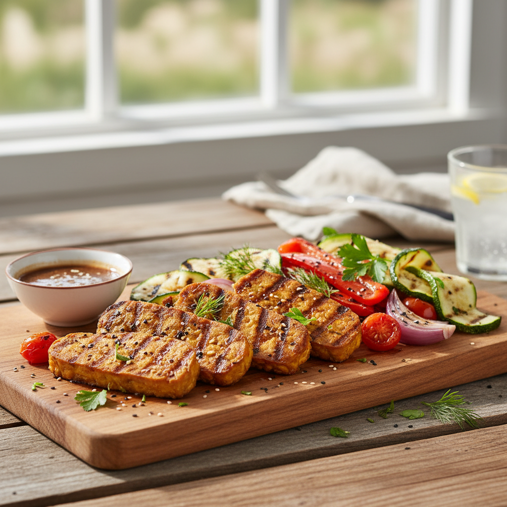 Marinovaný tempeh na grilu se zeleninou