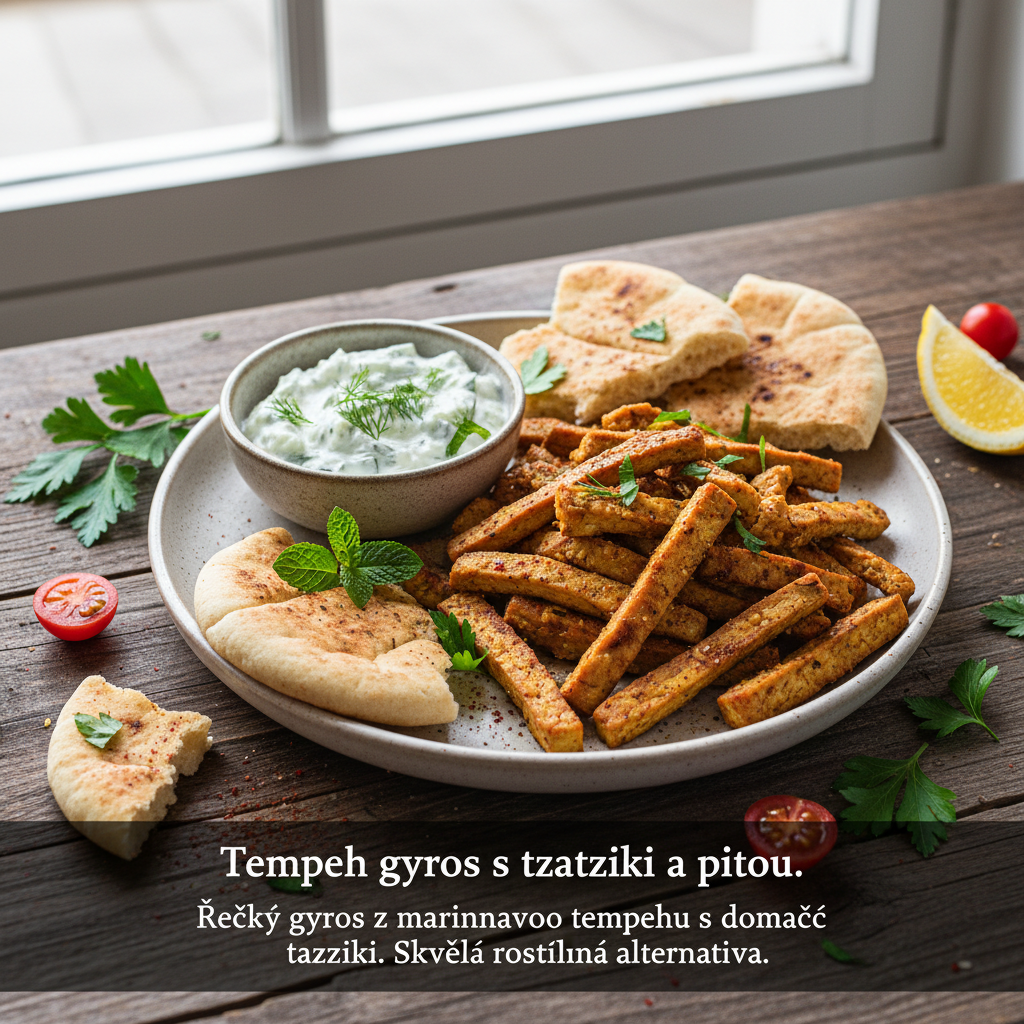 Tempeh gyros s tzatziki a pitou