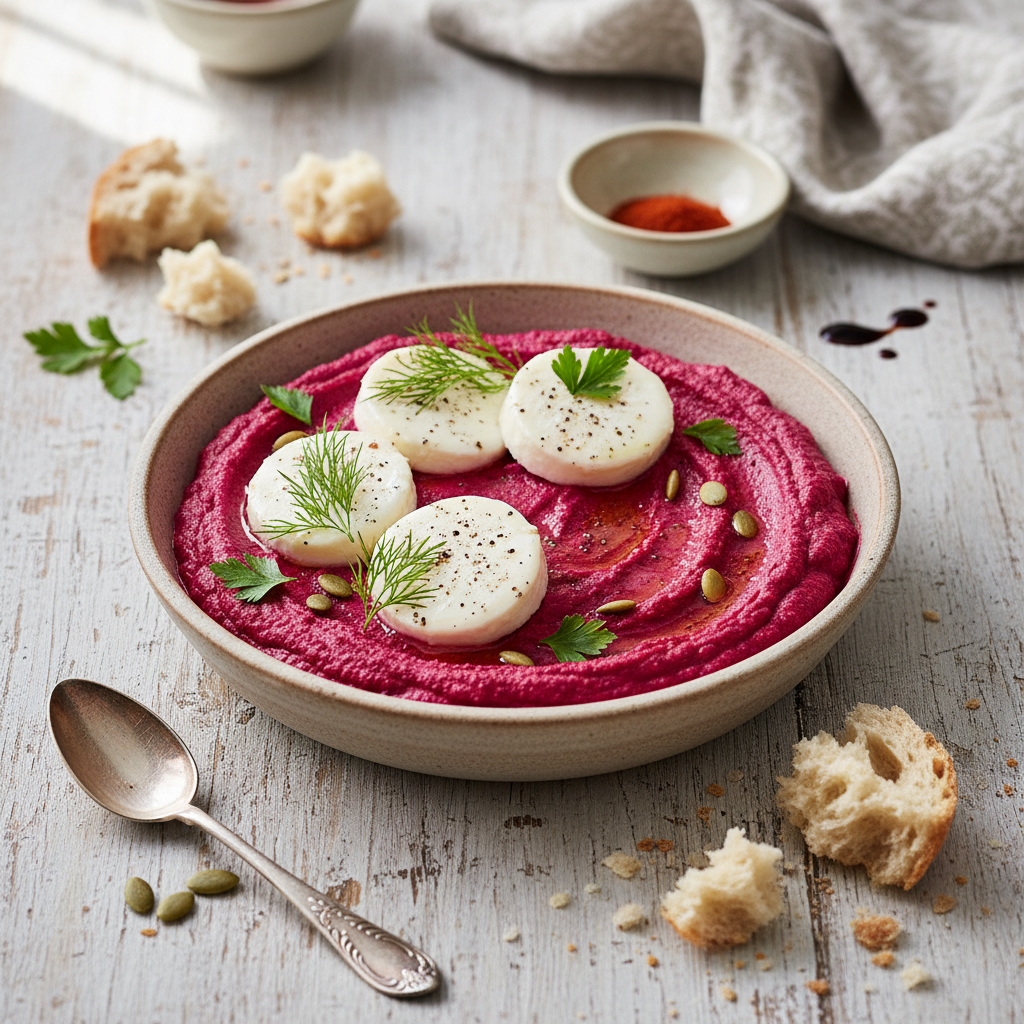 Řepový hummus s kozím sýrem