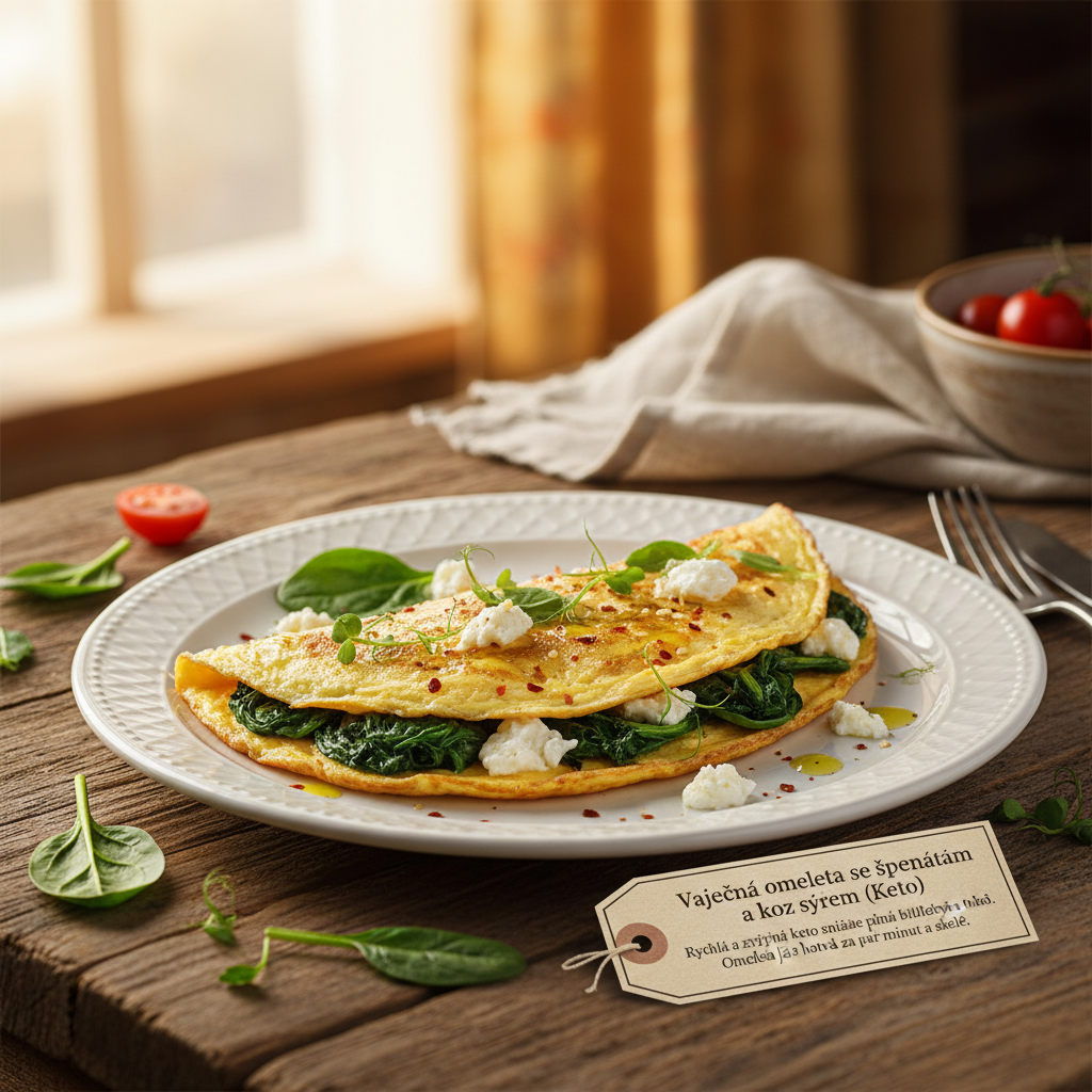 Vaječná omeleta se špenátem a kozím sýrem (Keto)