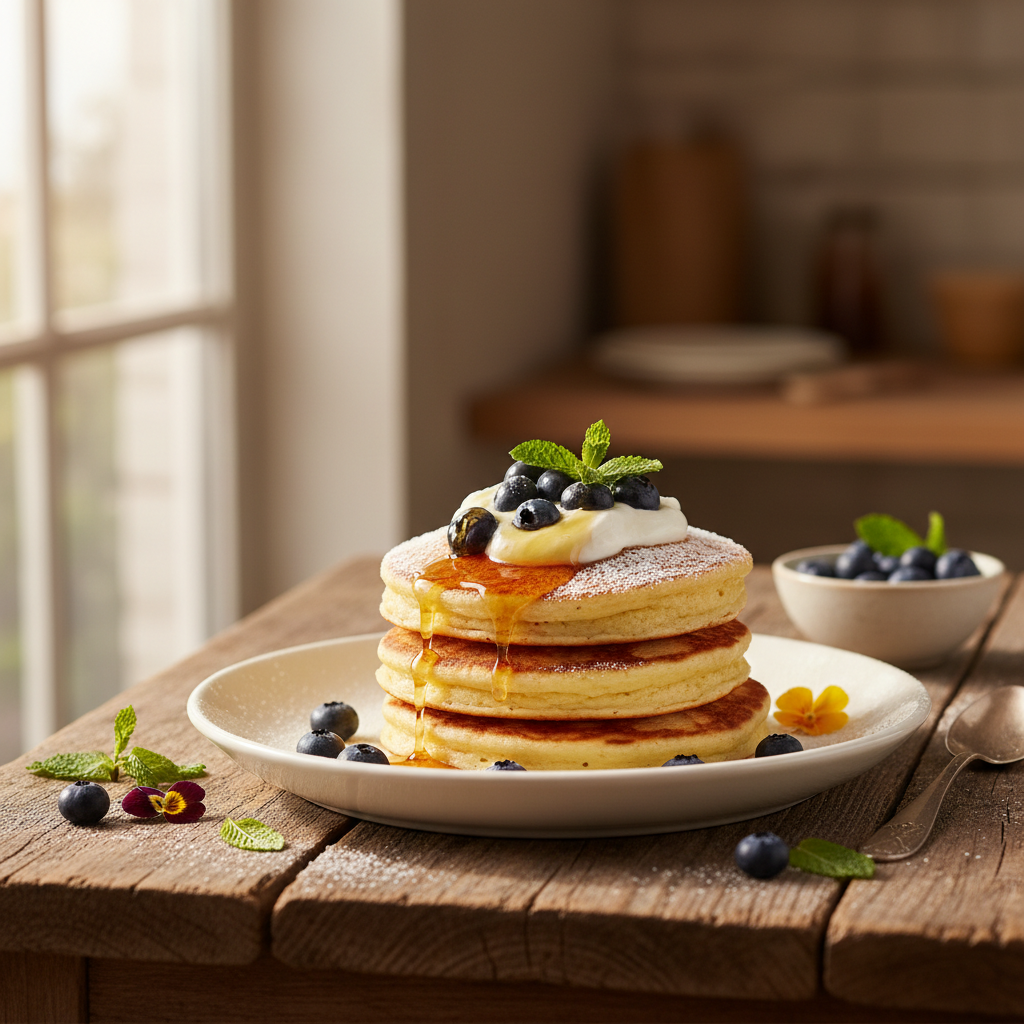 Tvarohové lívance s borůvkami a řeckým jogurtem