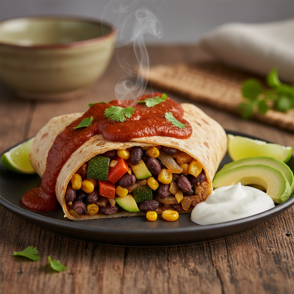 Snídaňové burrito s fazolemi a zeleninou (Egg-free)