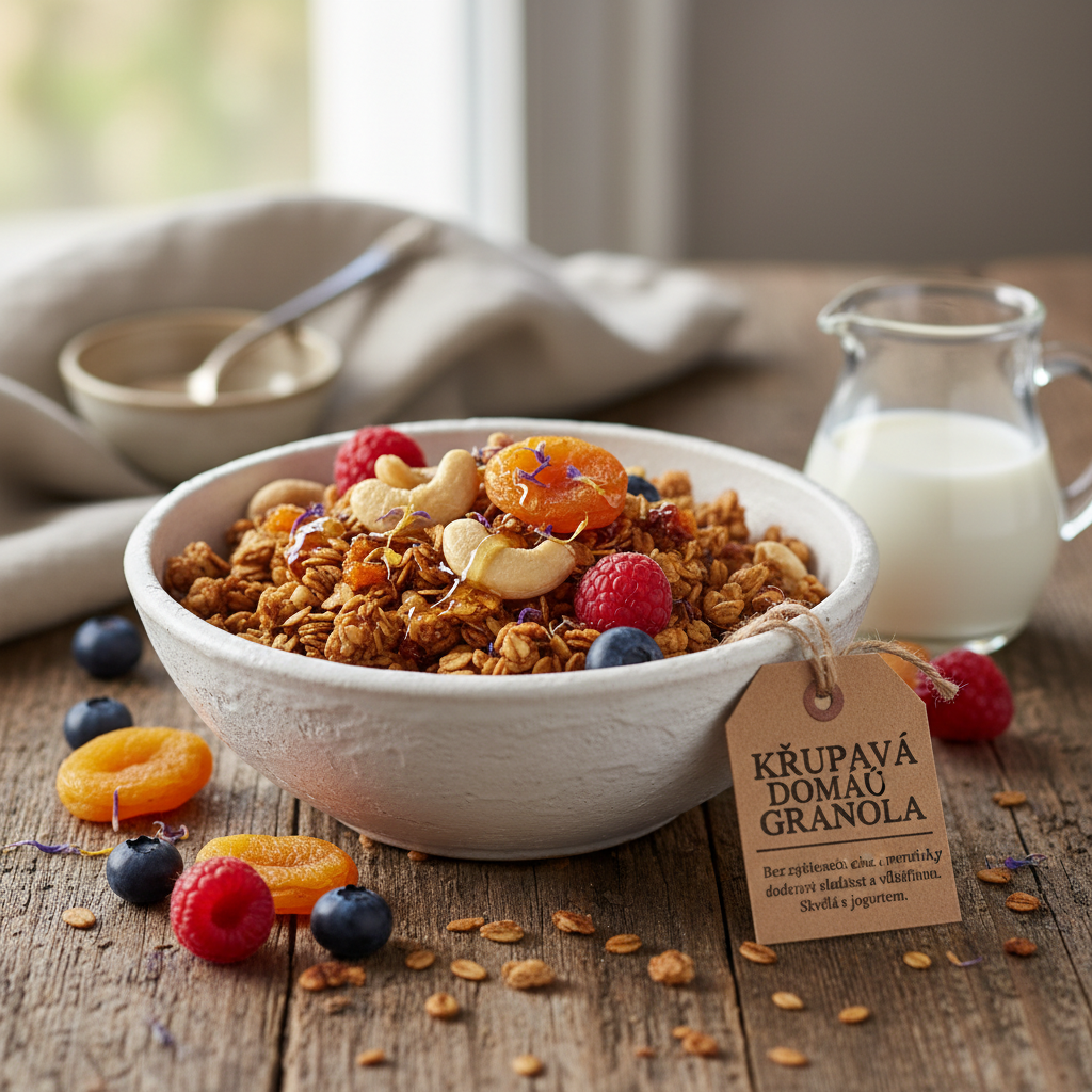 Domácí granola s kešu ořechy a sušenými meruňkami
