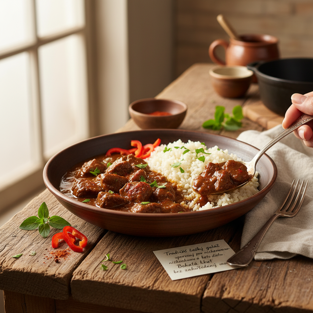 Keto hovězí guláš s květákovou rýží