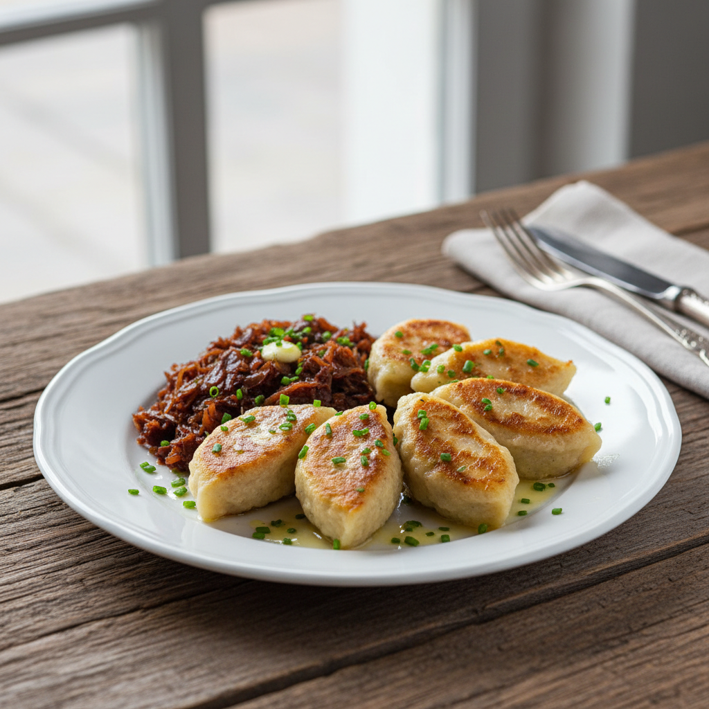 Bezlepkové bramborové knedlíky plněné uzeným masem