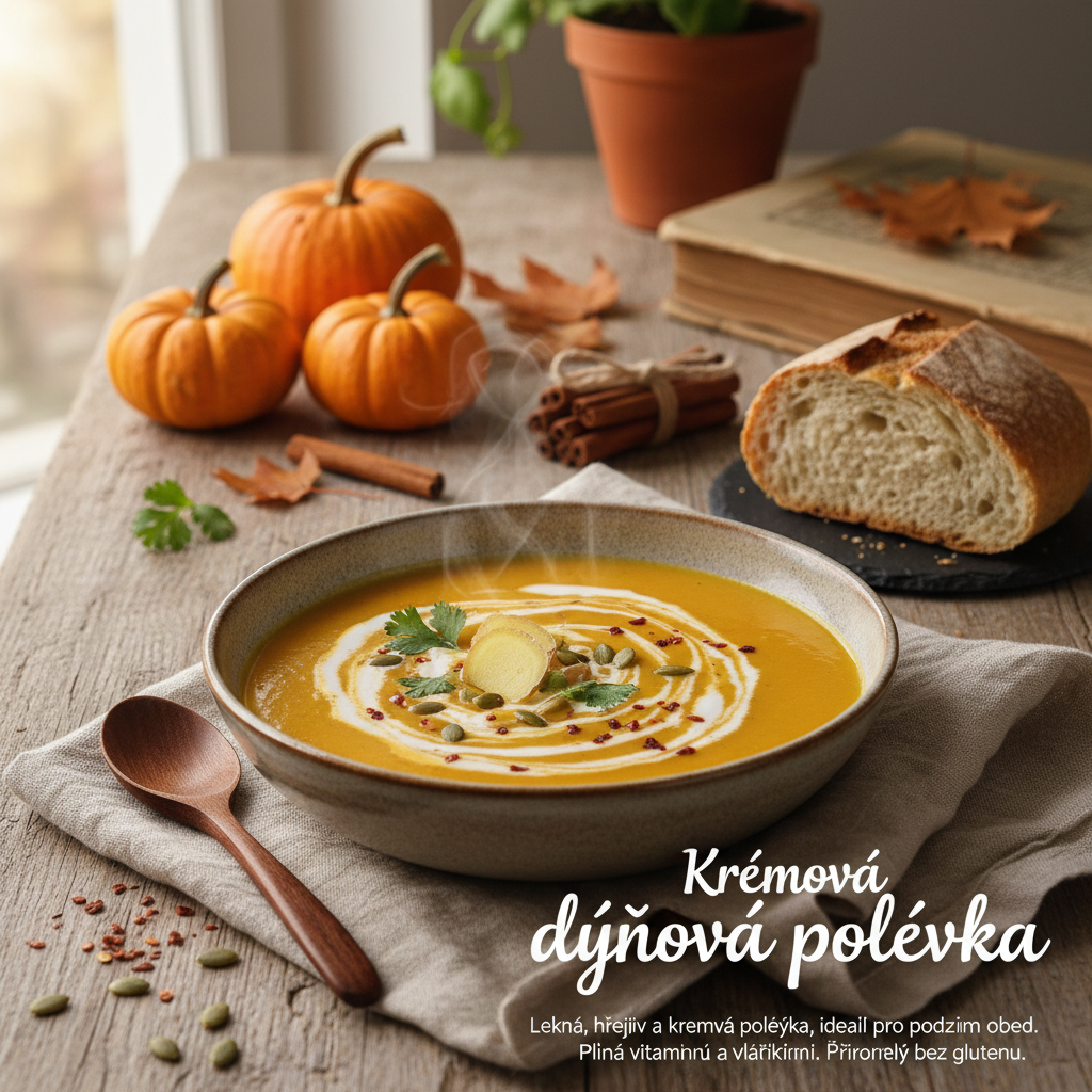 Krémová dýňová polévka s kokosovým mlékem a zázvorem